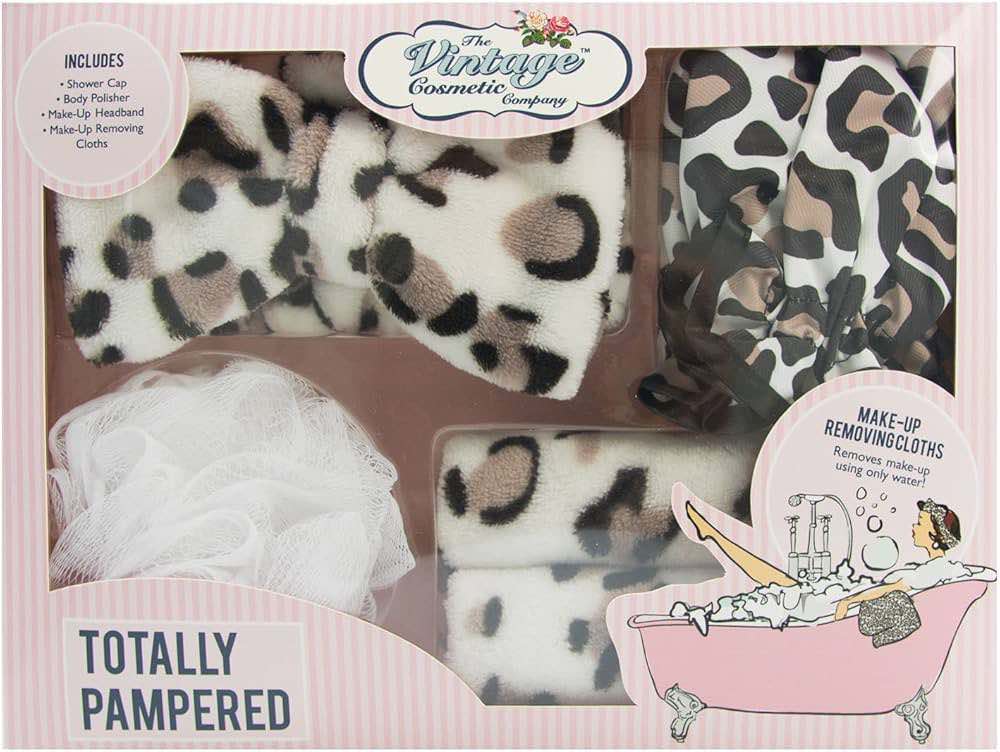 The Vintage Cosmetic Company Totally Pampered Leopard Print Cosmetic Set